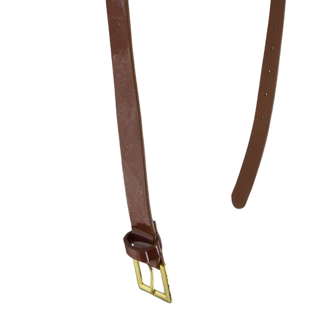 Cognac Brown Faux Patent Leather Skinny Belt Gold Buckle Size Small Slim - Picture 4 of 4